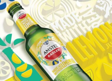 Amstel Radler's new packaging design done by Berge Farrell design. The newly designed Amster Radler is on a 3D styled typrographic and graphic background
